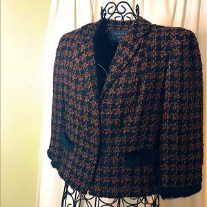 Houndstooth Tweed Fluffy Faux Fur Jacket